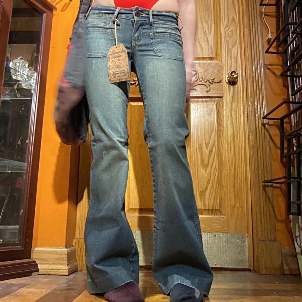 Blue lowrise light wash denim vintage flared jeans